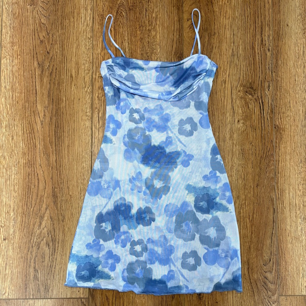 See You Monday Blue Floral Mini Dress  Y2K Style Sz XS Going Out Party Wedding